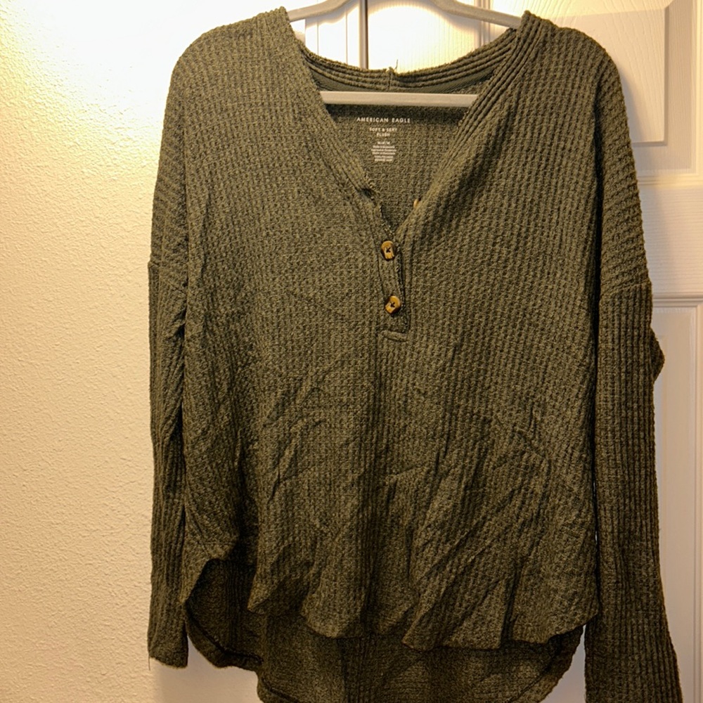 Waffle knitted sweater long sleeve